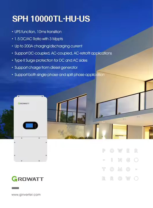 GROWATT 10KW 120V/240V SPLIT PHASE HYBRID INVERTER