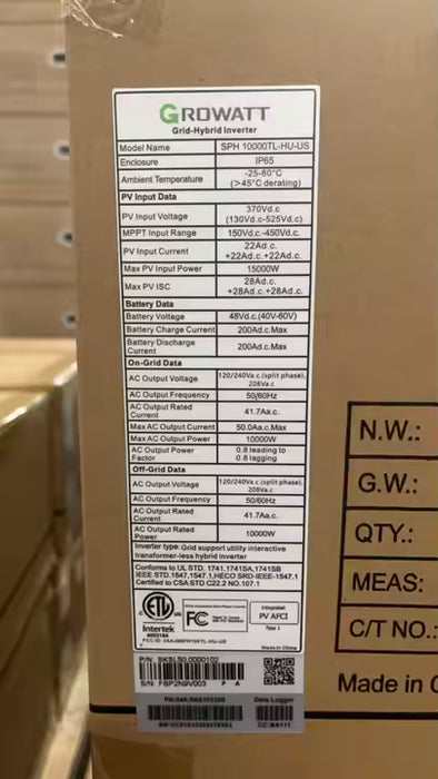 GROWATT 10KW 120V/240V SPLIT PHASE HYBRID INVERTER