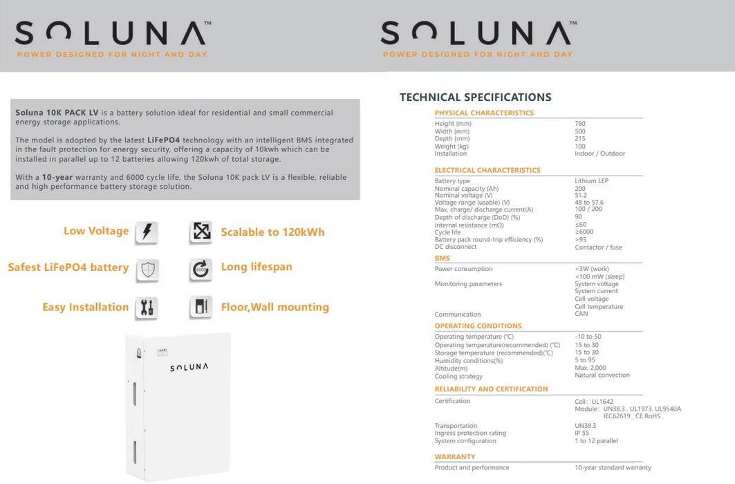 Soluna 10K LV | Home Storage Battery