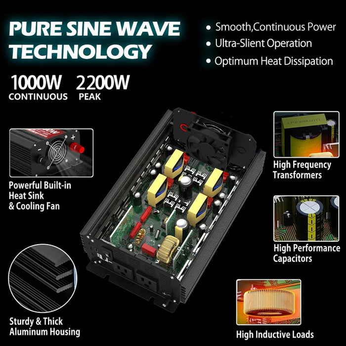 1000w Inverter Pure Sine Wave 12V DC to AC Power Inverter