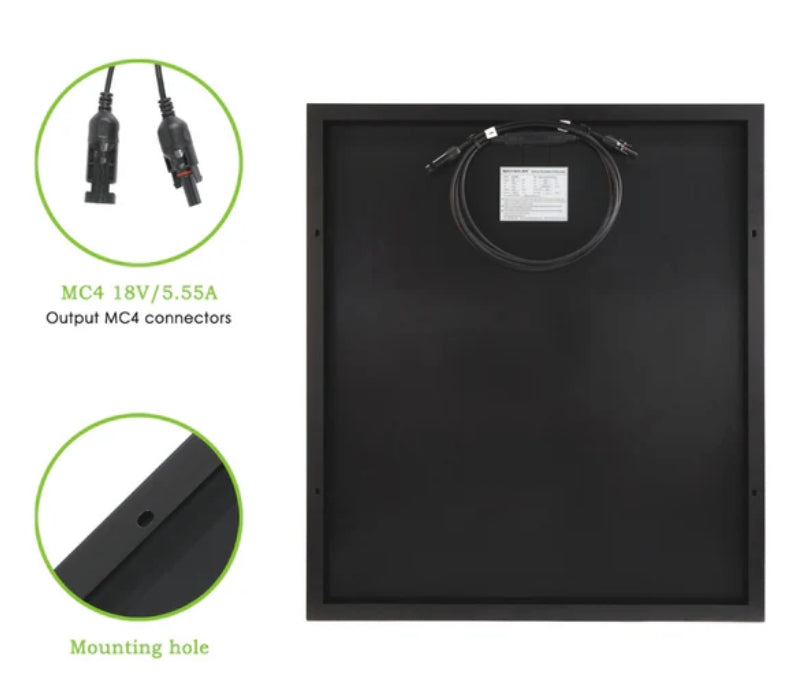 Black Diamond | 100W 12V Rigid Monocrystalline Solar Panel